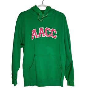 JanSport AACC Hoodie Medium Green Pink Polka Dot Varsity Pullover Sweatshirt